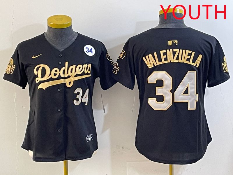 Youth Los Angeles Dodgers 34 Valenzuela Black Gold Game 2025 Nike MLB Jersey style 6